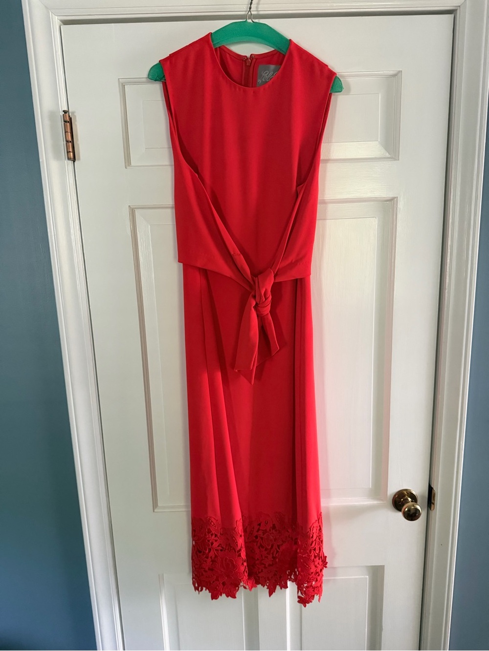 Lela Rose Vibrant Red Sleeveless Tie-Waist Maxi Dress - Picture 8 of 11